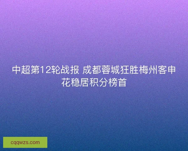 中超第12轮战报 成都蓉城狂胜梅州客申花稳居积分榜首 中超第12轮战报 成都蓉城狂胜梅州客申花稳居积分榜首