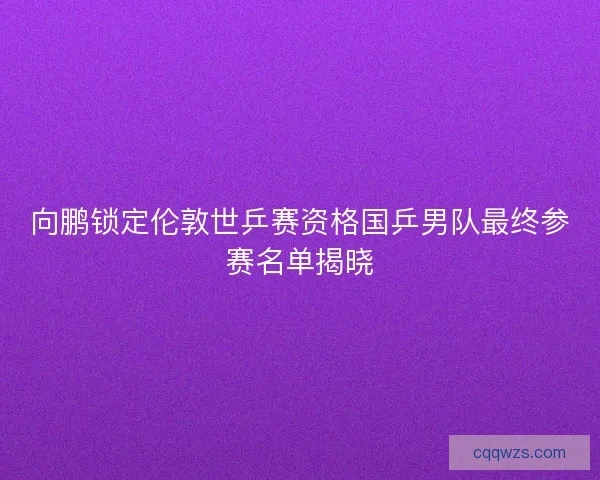 向鹏锁定伦敦世乒赛资格国乒男队最终参赛名单揭晓