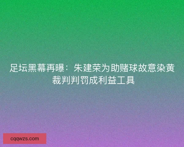 足坛黑幕再曝：朱建荣为助赌球故意染黄 裁判判罚成利益工具